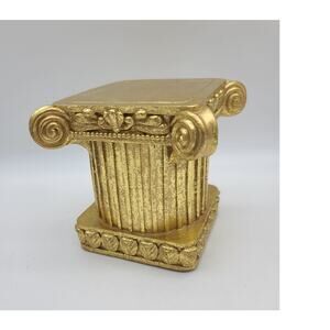 Vintage Gold-Tone Roman Pillar Greek Column Resin Pedestal Display Stand 5.5x6x6